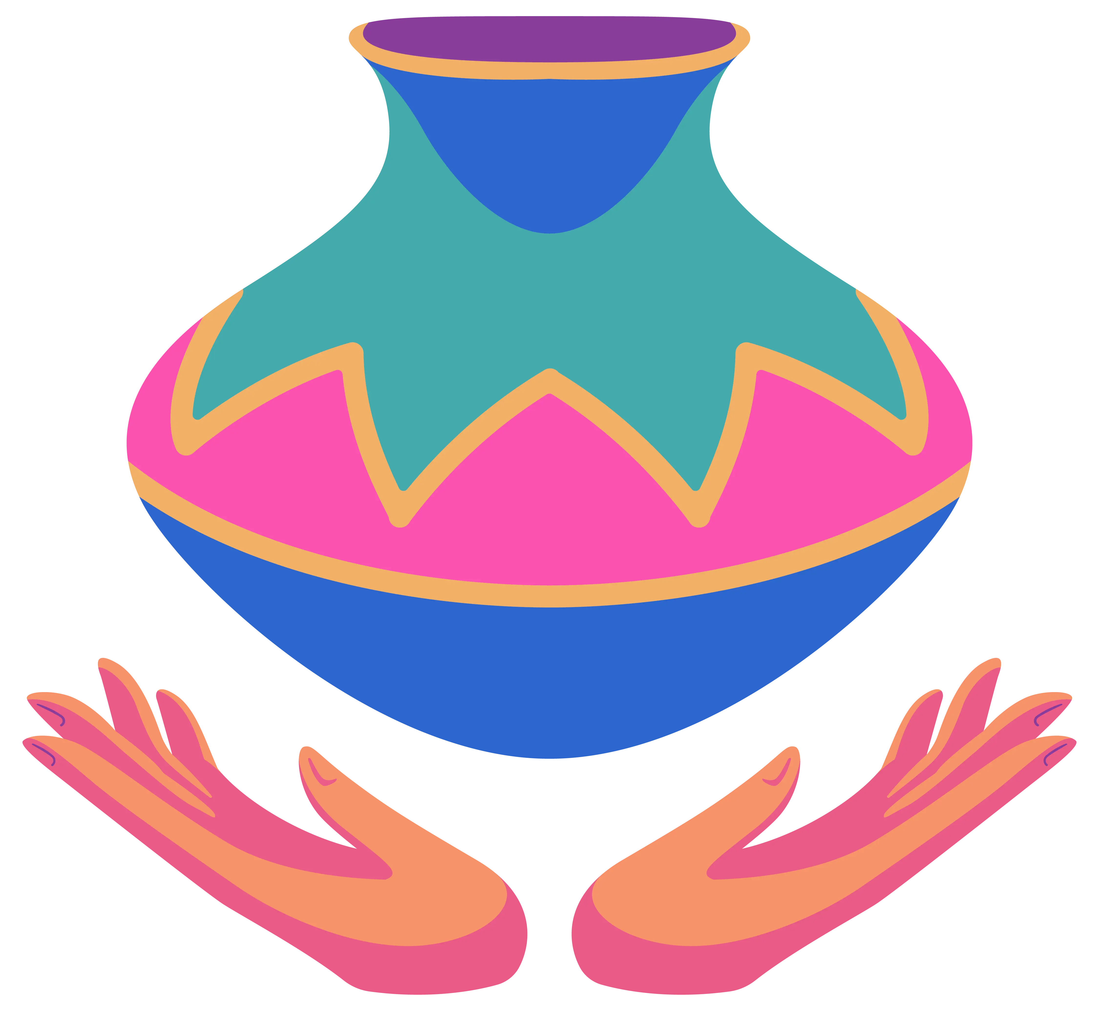 Manos sosteniendo una vasija artesanal.